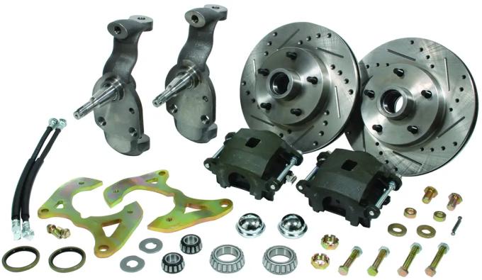 Classic Performance Front Disc Brake Kit with 2" Drop Spindles for 58- 70 Chevy Full Size 5x4.75, 11" Rotors, Drilled/Slotted 5870SWBK-D-ARGX