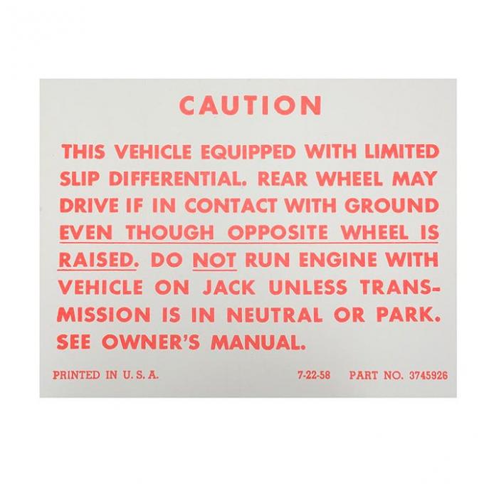 1957-63 Positraction Warning Decal