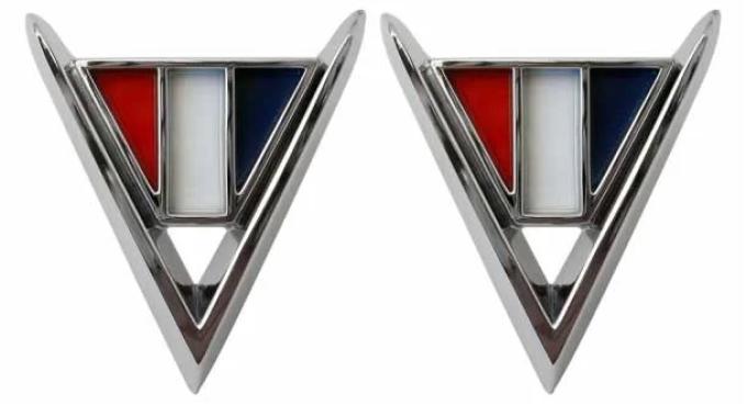 AMD Fender Emblems, V Logo, LH/RH Pair, 64 Chevelle El Camino T-4006
