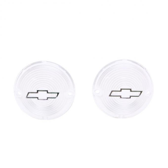 Trim Parts 1957 Chevrolet Full Size Cars Clear Parking Light Lens W/Chrome Bowtie, Pair A1485C