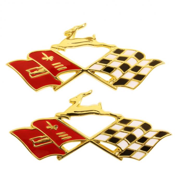 Trim Parts 1959 Chevrolet Impala Rear Quarter Panel Gold X-Flag Emblem W/Fasteners, Pair 2045
