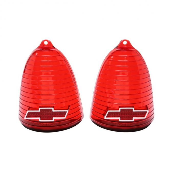 Trim Parts 1955 Chevrolet Full Size Cars Red Tail Light Lens W/ Chrome Bowtie, Pair A1019C