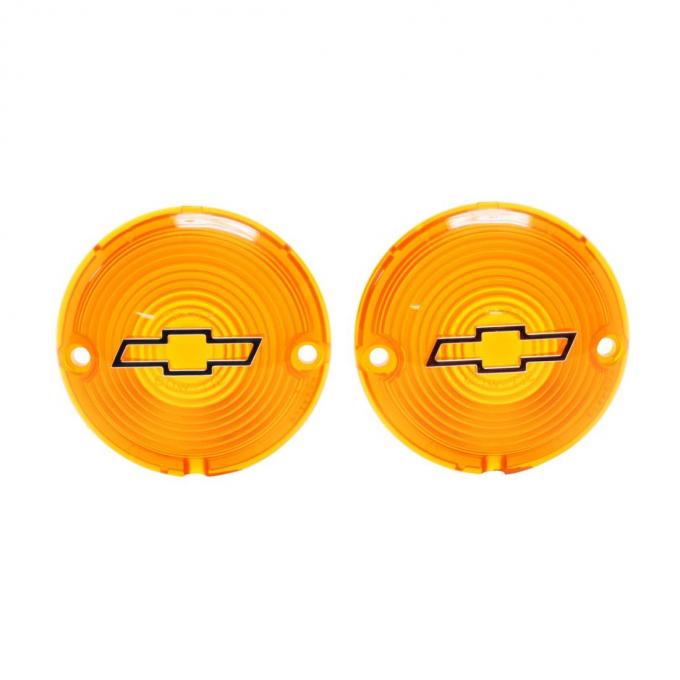 Trim Parts 1957 Chevrolet Full Size Cars Amber Parking Light Lens W/Chrome Bowtie, Pair A1484C