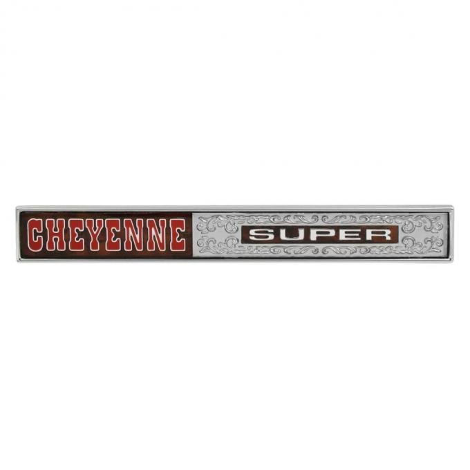 Trim Parts 1972 Chevrolet Truck Glove Box Door “Cheyenne Super” Emblem W/Fasteners, Each 9740