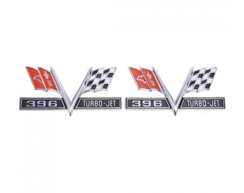 Trim Parts 1965-67 Chevy Cars/El Camino Front Fender "X-Flag 396 Turbo Jet" Emblem, Pair 4220