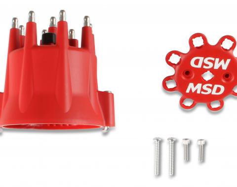 MSD Distributor Cap, V8, HEI Terminals, Red, Spark Plug Wire Retainer 8433
