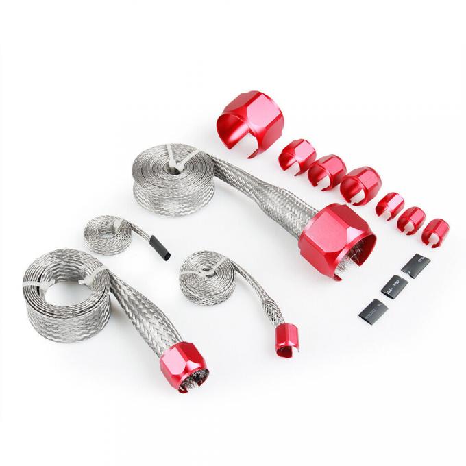 Full Size Chevy Hose Cover Kit, Stainless Steel, Universal, With Red Clamps 1958-1972