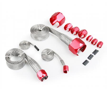 Chevy Hose Cover Kit, Universal, Stainless Steel, With Red Clamps