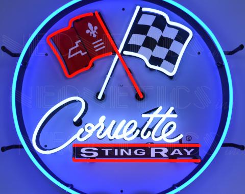 Neonetics Standard Size Neon Signs, Corvette C2 Stingray Round Neon Sign with Backing
