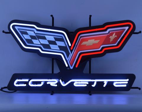 Neonetics Standard Size Neon Signs, Corvette C6 Flags Neon Sign with Backing