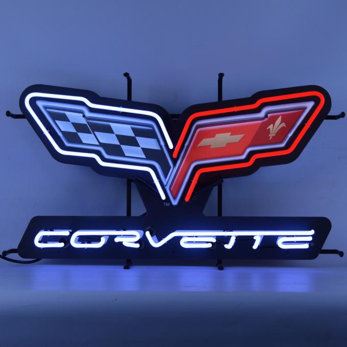 Neonetics Standard Size Neon Signs, Corvette C6 Flags Neon Sign with Backing