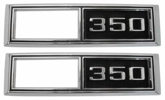 AMD Side Marker Bezels, Front, "350", LH/RH Pair, 68 Chevelle El Camino Fullsize Chevy Car; 68-69 Chevy II Nova T-4522
