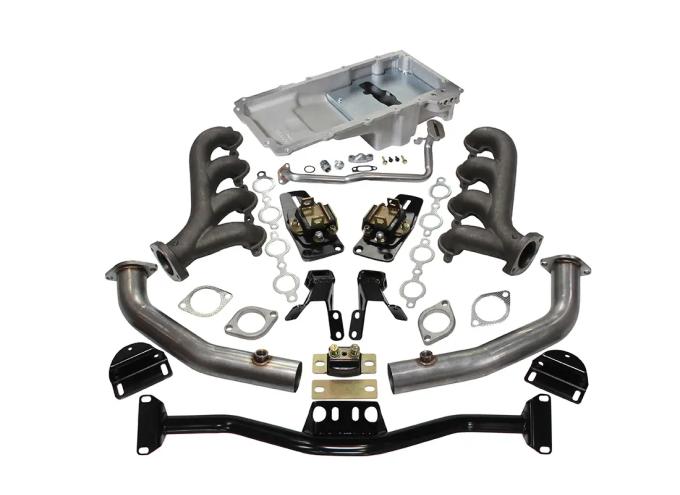 Classic Performance 55-57 Chevy Full Size LS Engine Install Kit W/Silver Ceramic Manifolds 5557ELS-K-SCA