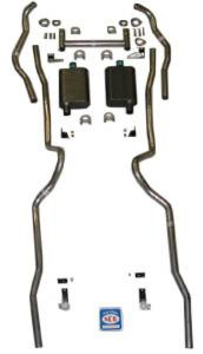 Shafers Classic Reproductions 1955-1957 Chevrolet Full Size 2" Dual Turbo Exhaust System w/ Ram's Horn manifolds, Small Block, Stainless Steel 63035S