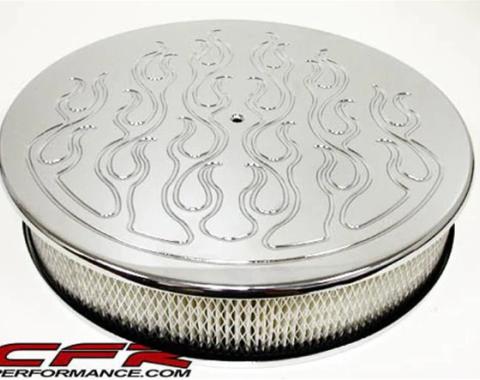 CFR Performance 1937-2027 GM/Ford 14" Round Chrome Aluminum Air Cleaner - Flamed HZ-6801-2-C
