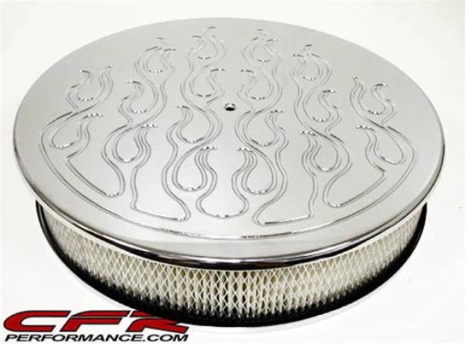 CFR Performance 1937-2027 GM/Ford 14" Round Chrome Aluminum Air Cleaner - Flamed HZ-6801-2-C