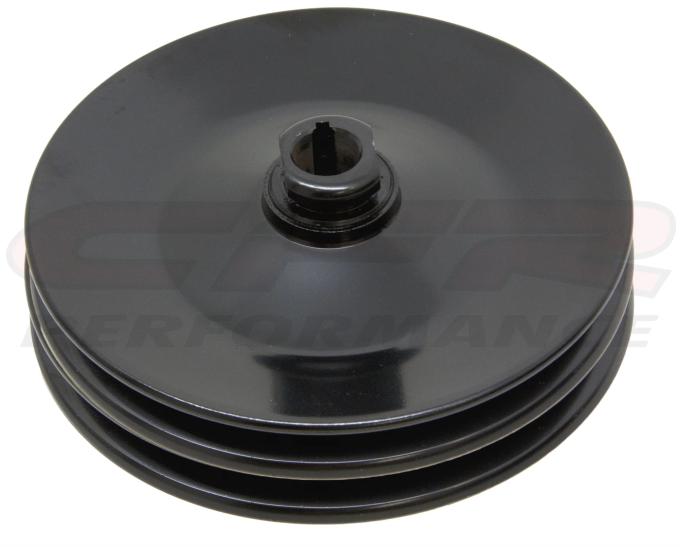 CFR Performance Steel Chevy GM Key Way Power Steering Pump Pulley 2 Groove - Black HZ-8949-PBK