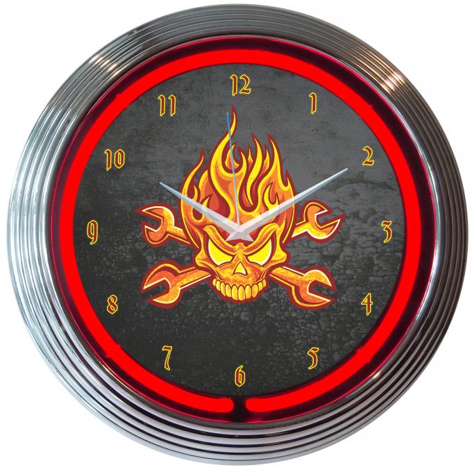 Neonetics Neon Clocks, Mechanic Fire Skull and Wrenches Neon Clock