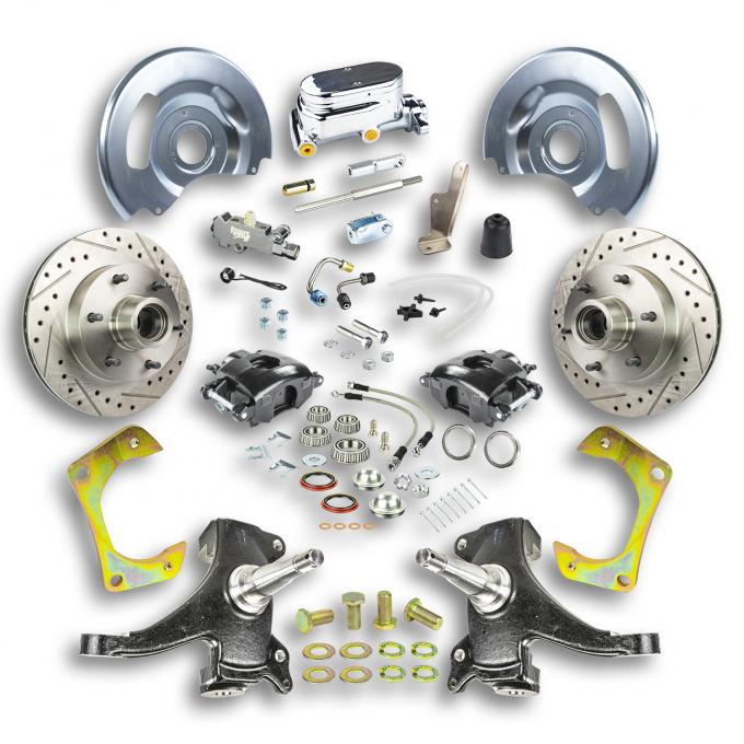 Right Stuff 63-70 GM Truck & Suburban, 2" Drop, Std Front Disc Kit Blk Calipers Chrome Upper TSD6316DBX