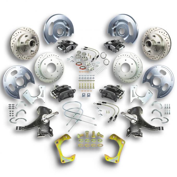Right Stuff 63-70 GM Truck/Suburban 2WD 2" Drop, 4 wheel At The Wheel Disc Kit, Blk Calipers TWK6346DB