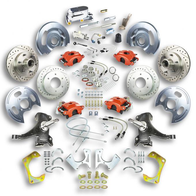 Right Stuff 63-70 GM Truck/Suburban, 2" Drop, Std 4-Wheel Disc Kit Red Calipers Chrome Upper TSD6346DZX