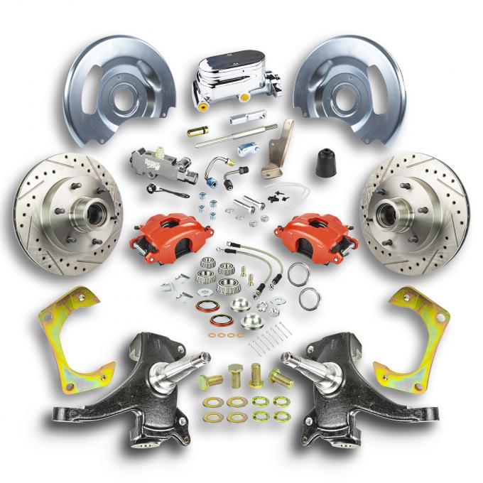 Right Stuff 63-70 GM Truck & Suburban, 2" Drop, Std Front Disc Kit Red Calipers Chrome Upper TSD6316DZX