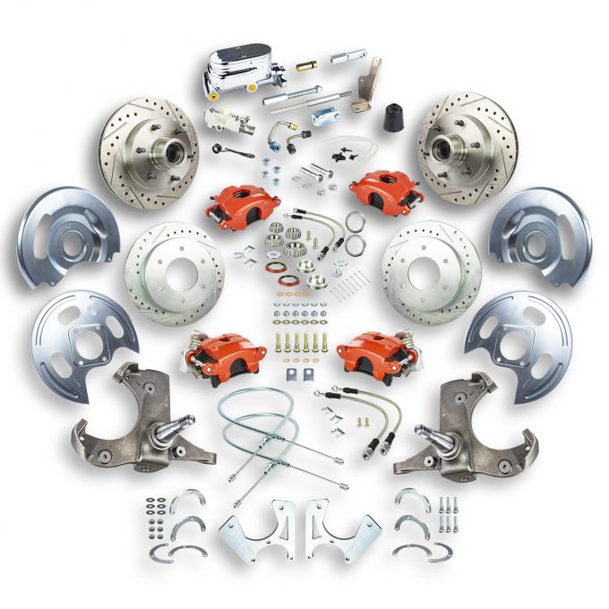 Right Stuff 63-70 Chevy/GMC Truck/Suburban, Std 4-Wheel Brake Kit Red Calipers Chrome Upper TSD6346ZX