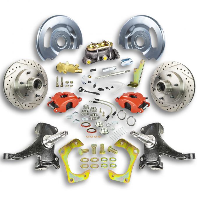 Right Stuff 1963-70 GM Truck & Suburban, 2" Drop, Std Front Disc Brake Kit Red Calipers TSD6316DZ
