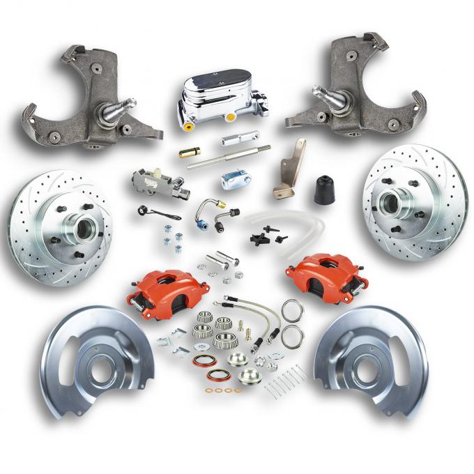 Right Stuff 1960-62 Chevy/GMC Truck & Suburban, Std Front Disc Kit Red Calipers Chrome Upper TSD6015ZX