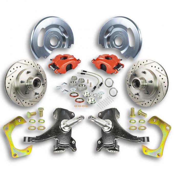 Right Stuff 1963-70 GM Truck/Suburban, 2WD, 2" Drop At The Wheel Disc Brake kit Red Calipers TWK6316DZ