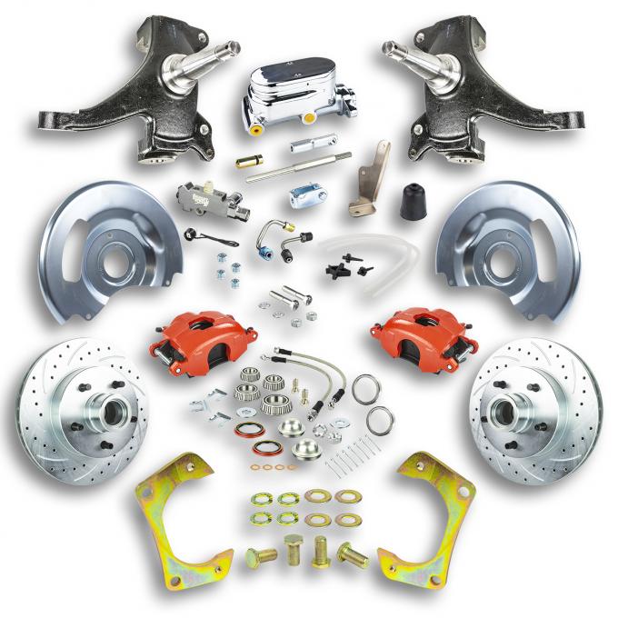 Right Stuff 60-62 GM Truck & Suburban, 2" Drop, Std Front Disc Kit Red Calipers Chrome Upper TSD6015DZX