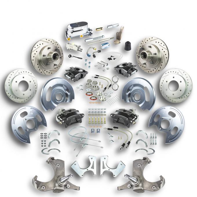 Right Stuff 63-70 Chevy/GMC Truck/Suburban, Std 4-Wheel Disc Kit, Blk Calipers, Chrome Upper TSD6346BX