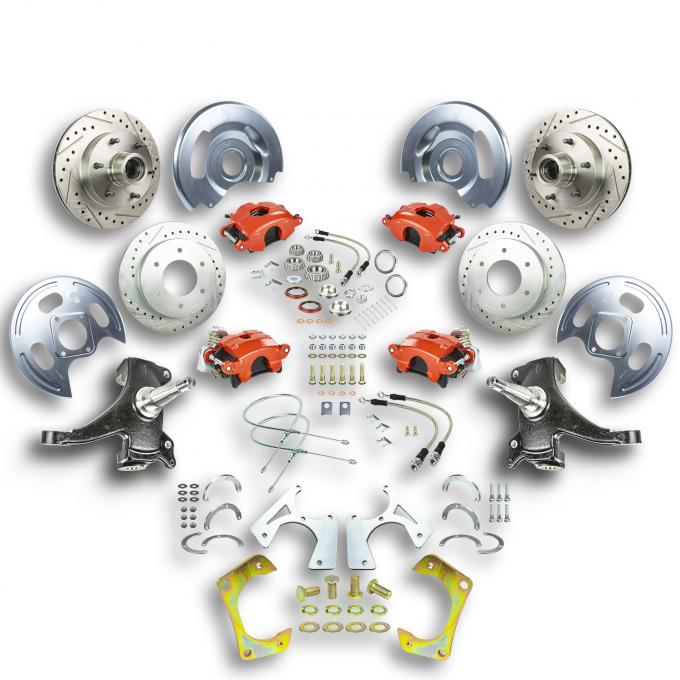 Right Stuff 63-70 GM Truck/Suburban 2WD 2" Drop, 4 wheel At The Wheel Disc Kit, Red Calipers TWK6346DZ