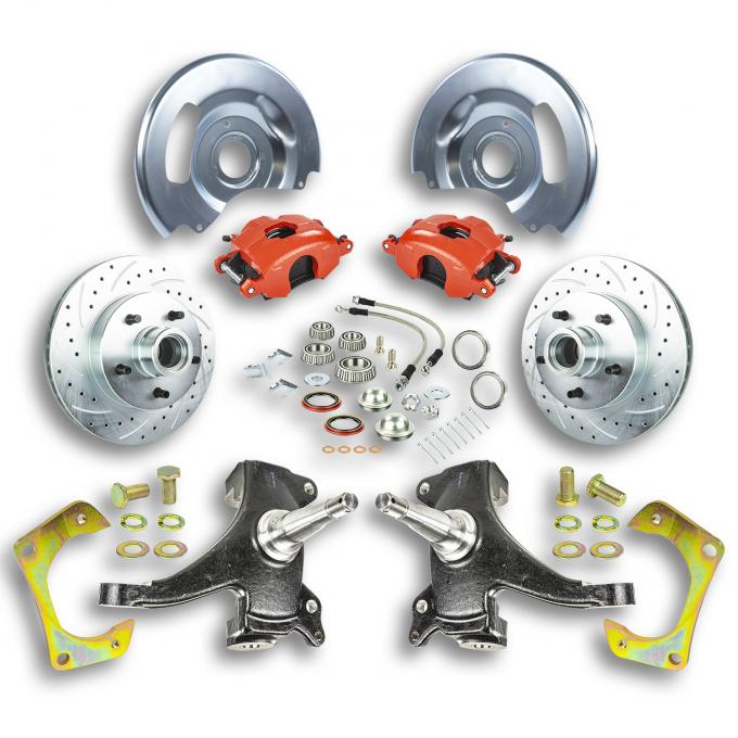 Right Stuff 1963-70 GM Truck/Suburban, 2WD, 2" Drop At The Wheel Disc Brake kit Red Calipers TWK6315DZ