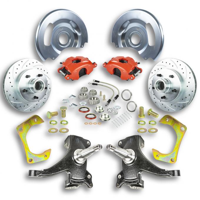 Right Stuff 1960-62 GM Truck/Suburban 2WD 2" Drop, At The Wheel Disc Brake Kit, Red Calipers TWK6015DZ