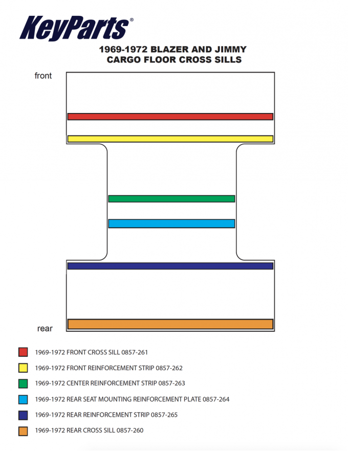 Key Parts '69-'72 Cargo Floor Front Cross Sill 0857-261