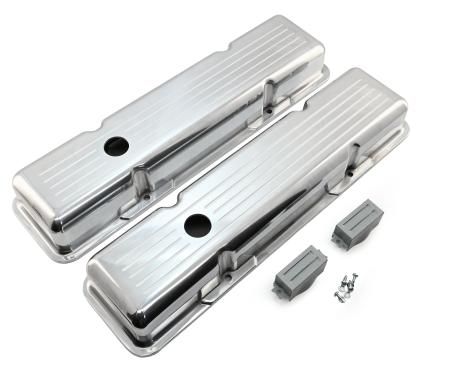 CFR Performance Polished Aluminum Ball Milled Valve Covers - Fits 1958-1986 Chevy Small Block 283 / 305 / 327 / 350 / 400 - Short Style - Baffled HZ-6031-1-POL