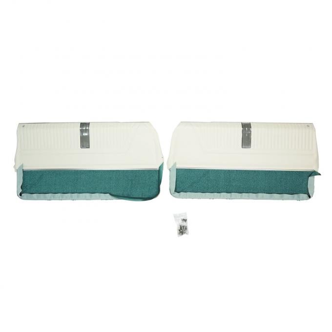 PUI Interiors 1965 Chevrolet Impala SS Pre-Assembled White & Aqua Front Door Panels PD556