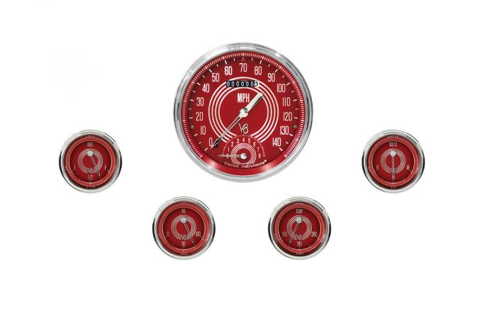 Classic Instruments V8 Red Steelie Five Gauge Set V8RS65SLC