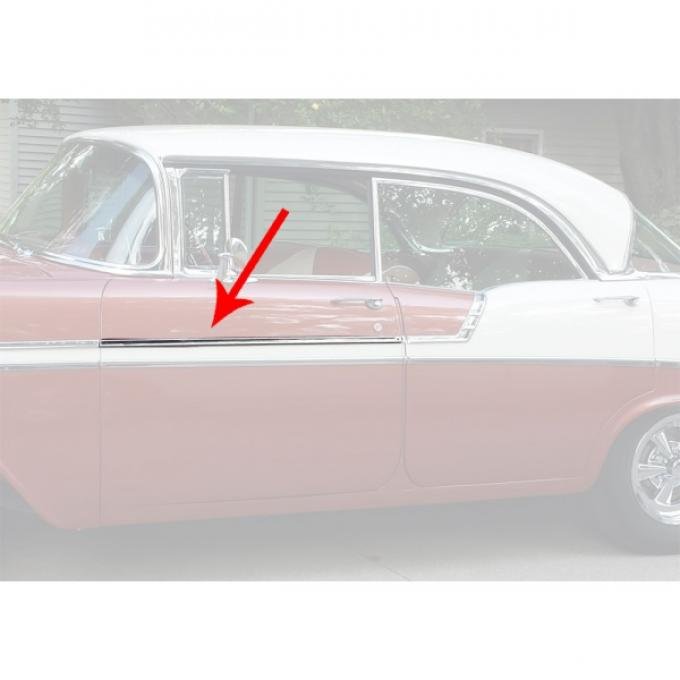 Chevy Front Door Molding, Bel Air, Left Upper Or Right Lower, For 4-Door Hardtop, Show Quality, 1956