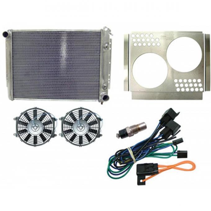 Full Size Chevy Radiator, Aluminum Crossflow, Passenger Side Top Inlet, Hurricane Shroud, Dual 10 Fans, Fixed Speed Controls, Complete Kit, Northern,