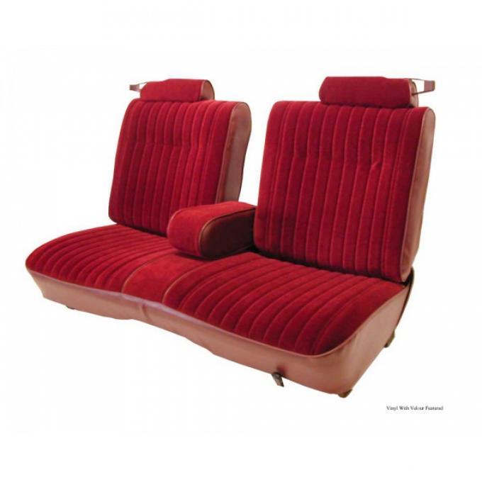 Malibu Seat Cover, Front Straight Bench With 50/50 Split Back, Center Arm Rest, Head Rests, Vinyl With Leather, 1981-1983