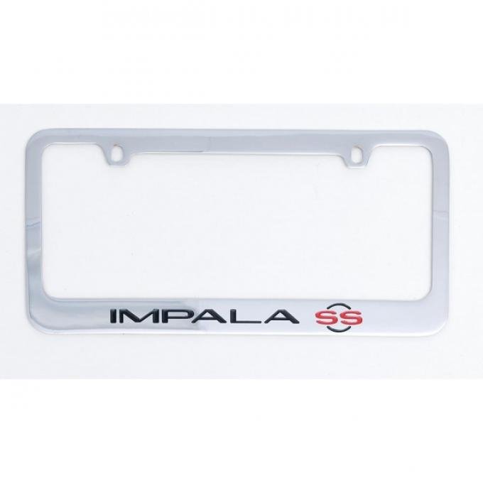 Full Size Chevy License Plate Frame, Chrome, With Engraved Impala Script & SS Logo, 1963-1964