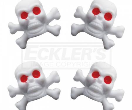Full Size Chevy Valve Stem Caps, Skull, White, 1958-1984