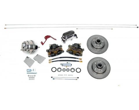 Chevy Complete Power Front Disc Brake Kit, For Dropped Spindles, With Chrome Booster & Chrome Master Cylinder, 1955-1957