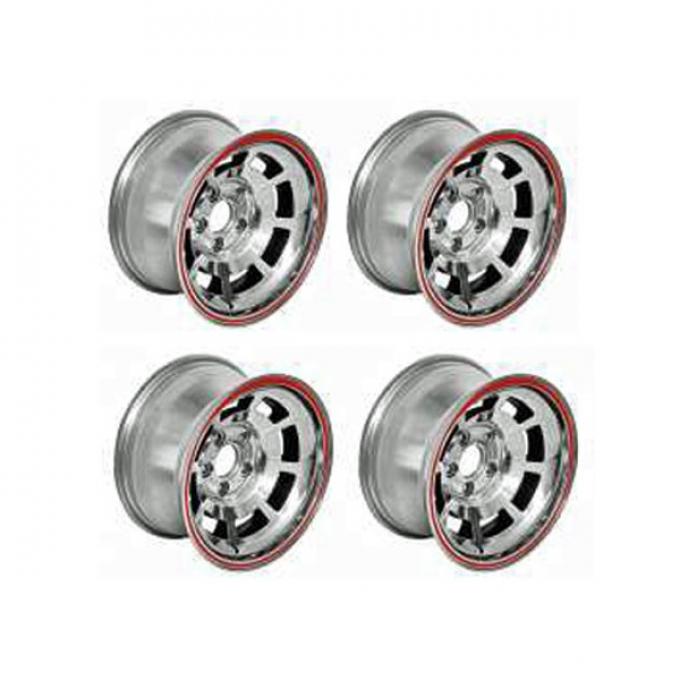 Corvette-Style Reproduction Polished Aluminum Pace Car Wheel Set, 1958-1985