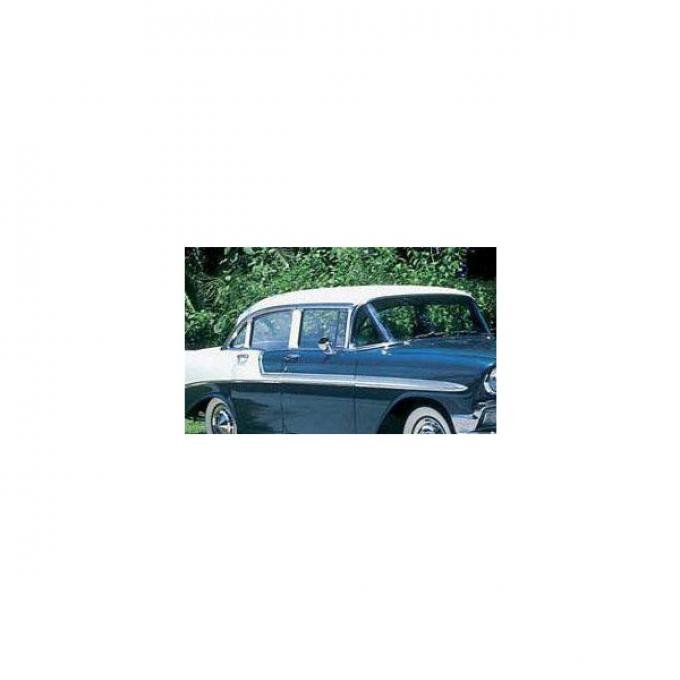 Chevy Door Glass, Installed In Lower Channel, Tinted, 4-Door Sedan & Wagon, Right, Front, 1955-1957