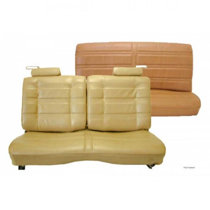 Malibu Seat Cover, Front Straight Bench With 50/50 Split Back, Head Rests & Rear Bench, Vinyl With Velour, Horizonal Pleats, 1978-1980