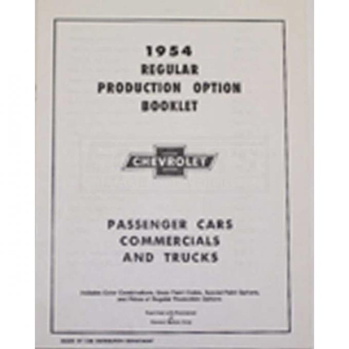 Early Chevy Regular Production Options Manual, 1954