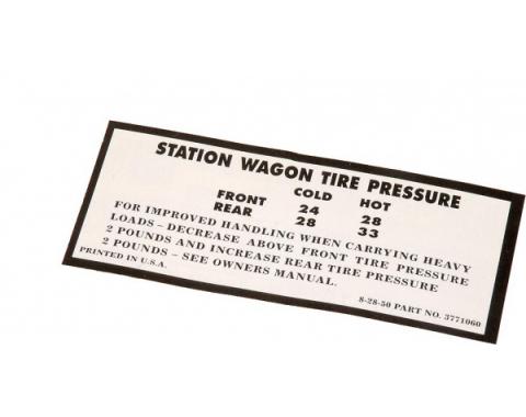 Chevy Tire Pressure Decal, Station Wagon, 1950-1954